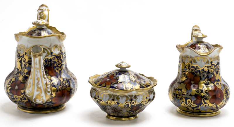 English Imari Style Cobalt Blue and Gold Tea Service