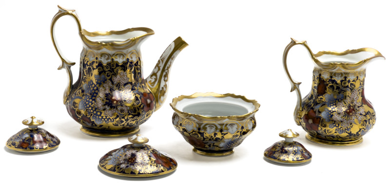 English Imari Style Cobalt Blue and Gold Tea Service