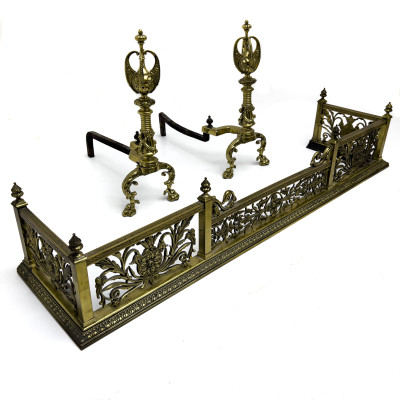Image for Lot Brass Andirons and Fire Fender