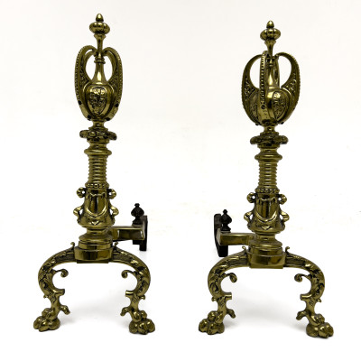 Brass Andirons and Fire Fender