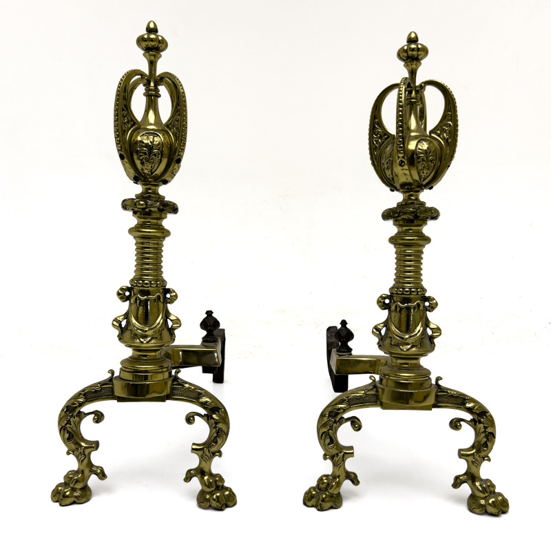 Brass Andirons and Fire Fender