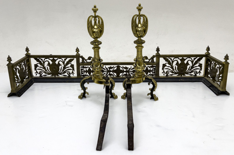 Brass Andirons and Fire Fender