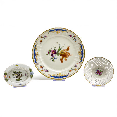 Image for Lot Herend and KPM - Plate and Reticulated Dishes