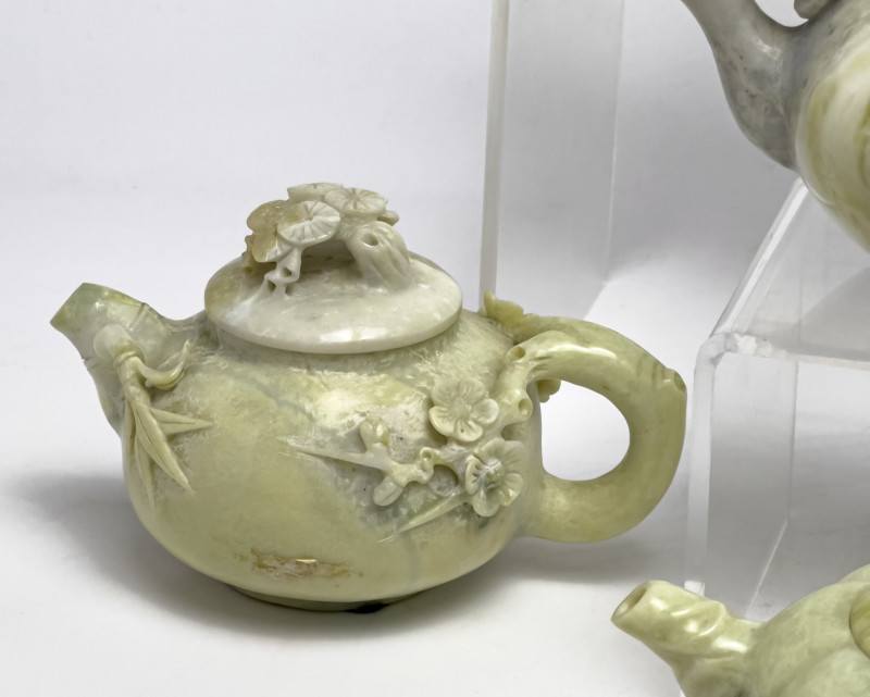 Carved Teapots Jade and Ceramic, Group of 5