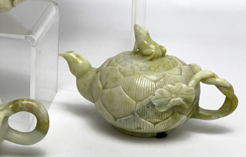 Carved Teapots Jade and Ceramic, Group of 5