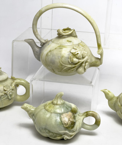 Carved Teapots Jade and Ceramic, Group of 5