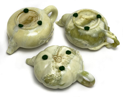 Carved Teapots Jade and Ceramic, Group of 5