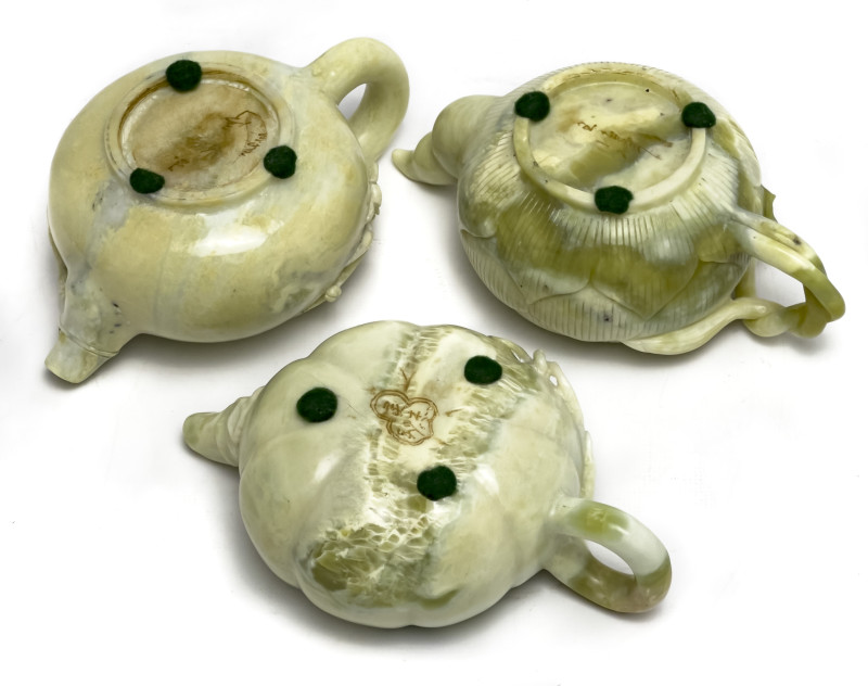 Carved Teapots Jade and Ceramic, Group of 5