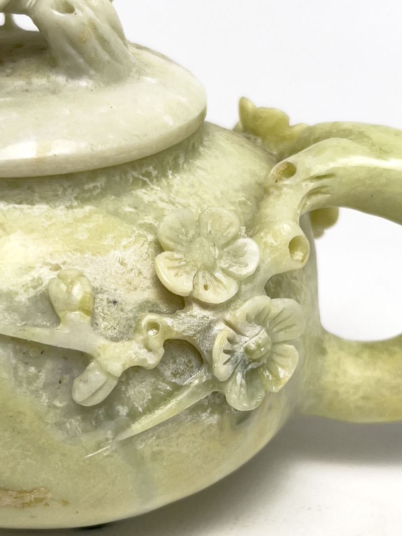 Carved Teapots Jade and Ceramic, Group of 5