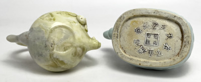 Carved Teapots Jade and Ceramic, Group of 5