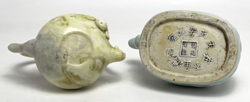 Carved Teapots Jade and Ceramic, Group of 5
