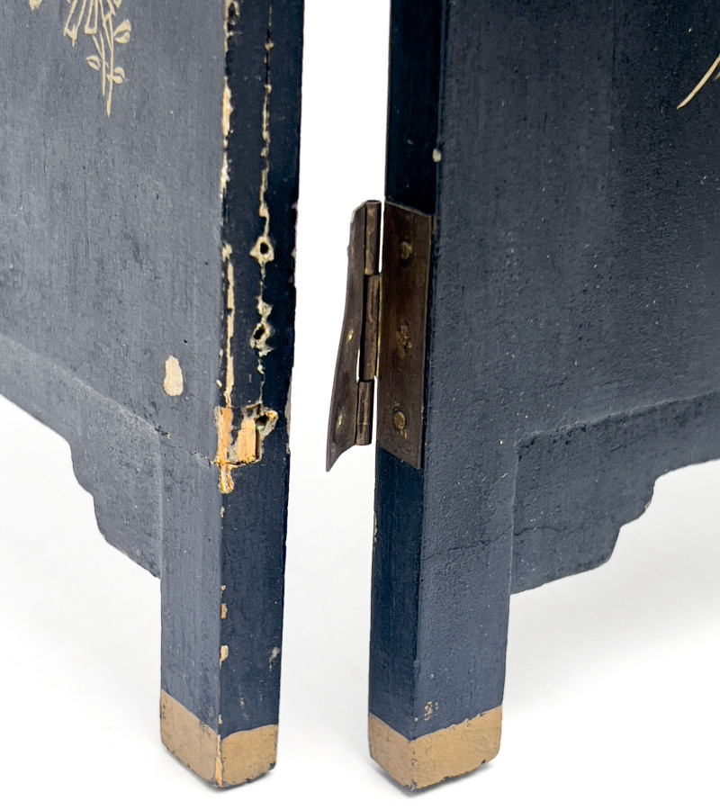 Chinese Black Lacquer Four Panel Table Screen