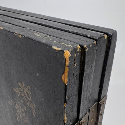 Chinese Black Lacquer Four Panel Table Screen