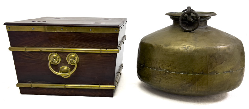 Asian Rosewood Cellaret and Brass Jar