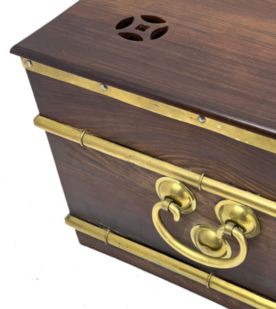 Asian Rosewood Cellaret and Brass Jar