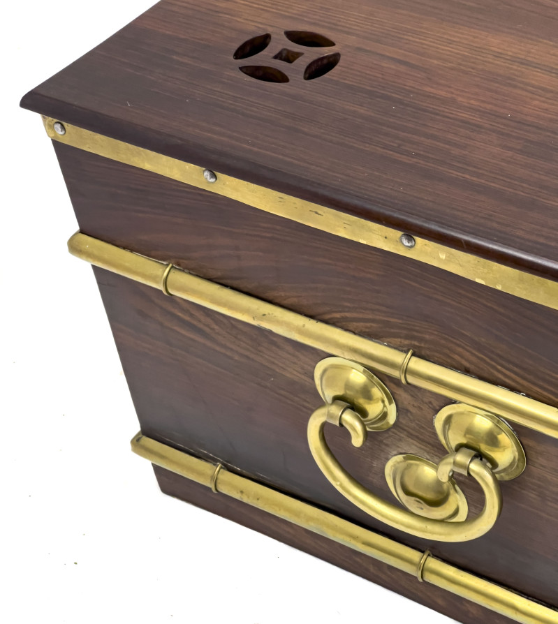 Asian Rosewood Cellaret and Brass Jar