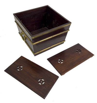 Asian Rosewood Cellaret and Brass Jar