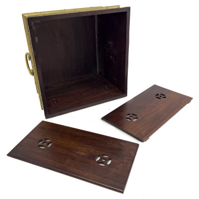 Asian Rosewood Cellaret and Brass Jar