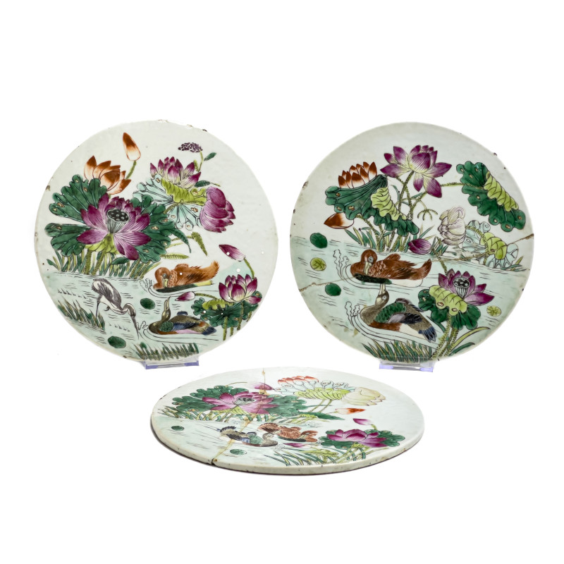 Chinese Famille Rose Tile Plaques, Group of 3