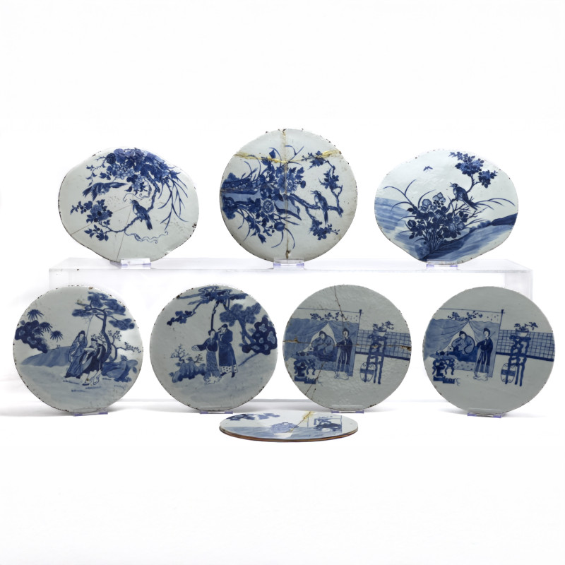 Chinese Blue and White Porcelain Tile Plaques, Group of 8