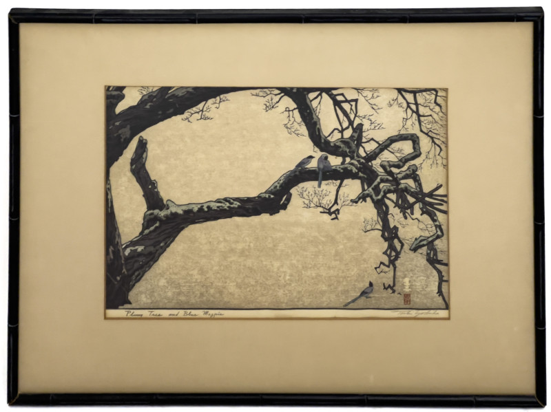 Toshi Yoshida - Plum Tree and Blue Magpie