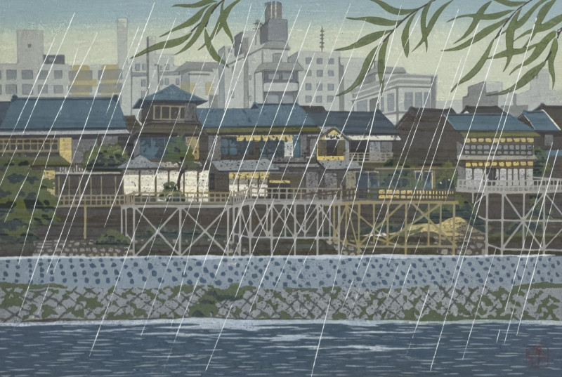 Masao Idō - Kamo River (Kyoto) the Rain