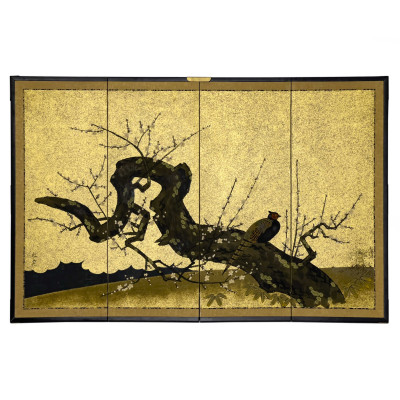 Image for Lot Japanese Four Panel Screen of Pheasant