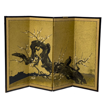 Japanese Four Panel Screen of Pheasant