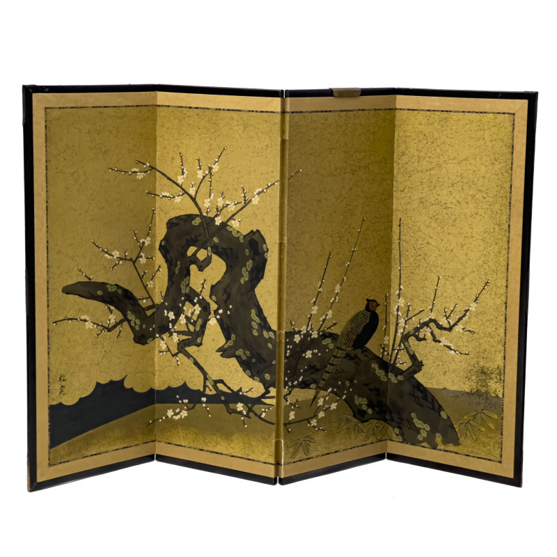 Japanese Four Panel Screen of Pheasant