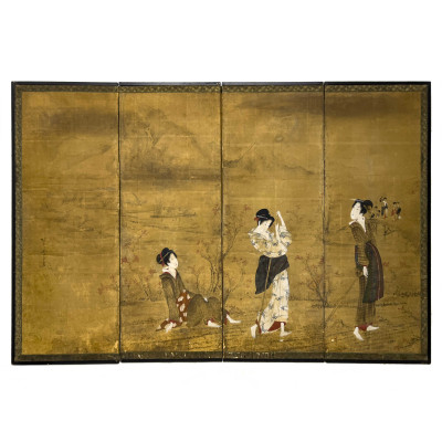 Image for Lot Four Panel Courtesans Byōbu