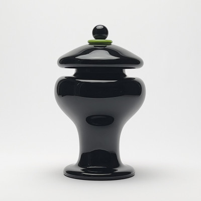 Image for Lot Black and Green Art Glass Vase with Lid