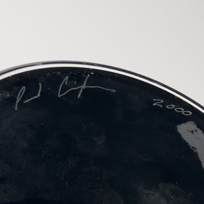 Black and Green Art Glass Vase with Lid