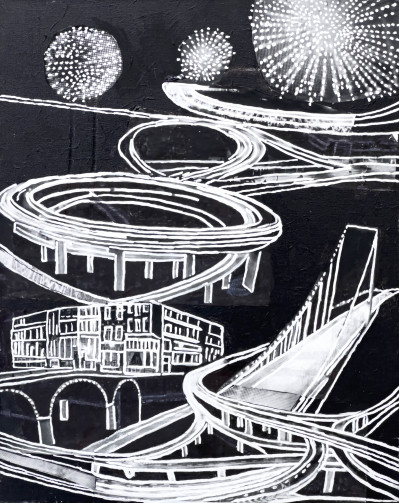 Image for Lot Janet Cooling - Untitled (Highway Interchange with Fireworks)