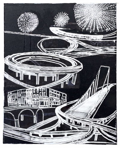 Janet Cooling - Untitled (Highway Interchange with Fireworks)