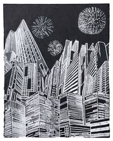 Janet Cooling - Untitled (Cityscape with Fireworks)