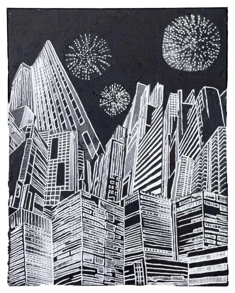Janet Cooling - Untitled (Cityscape with Fireworks)