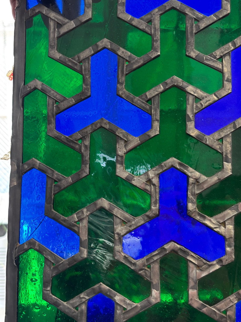attributed to Franz Mayer Studio - Green and Blue Stained Glass Panel