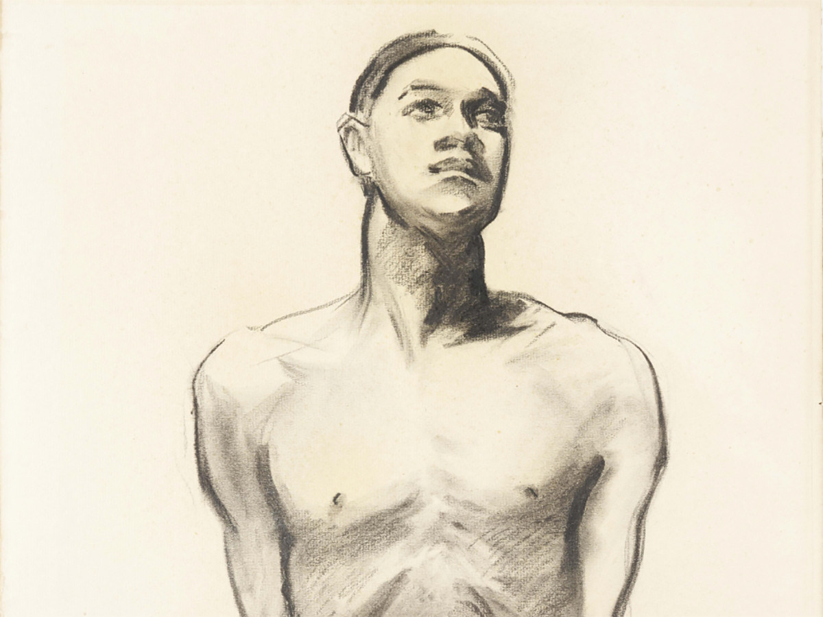 LOT 1 | John Singer Sargent, Study of a Seated Male Model/Thomas E. McKeller&nbsp;(detail)