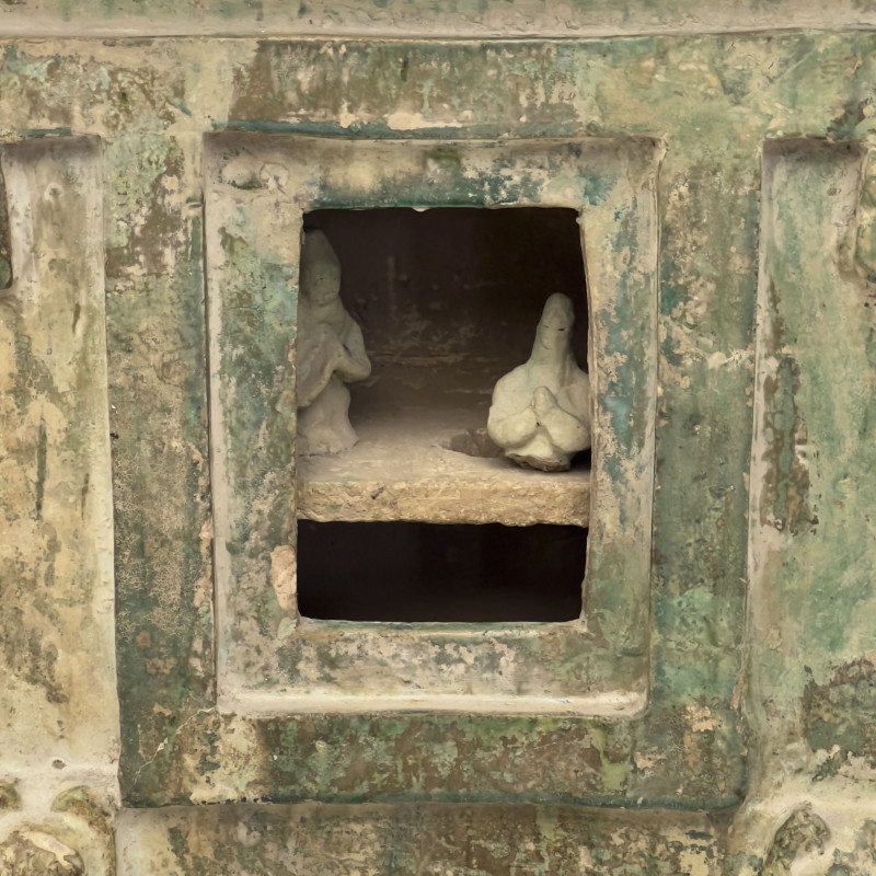 Chinese Han Dynasty funerary Green Glazed House Model, with pedestal