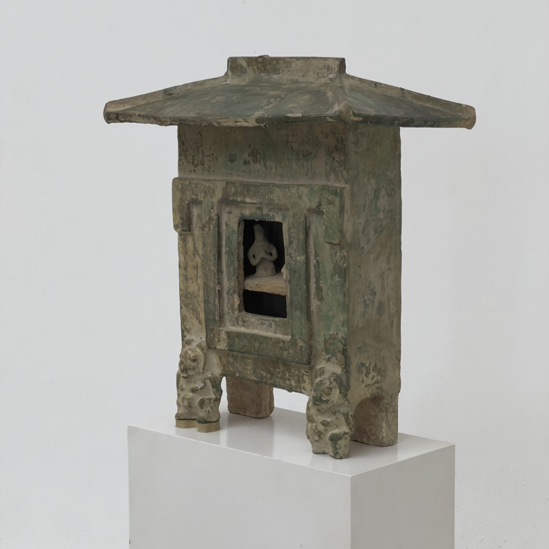 Chinese Han Dynasty funerary Green Glazed House Model, with pedestal