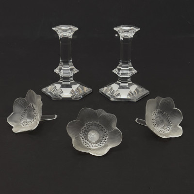 Image for Lot Lalique & Val St. Lambert - Pair of Candlesticks and Paperweights, Group of 5