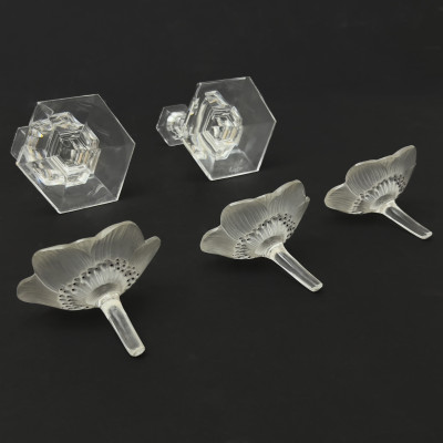 Lalique &amp; Val St. Lambert - Pair of Candlesticks and Paperweights, Group of 5