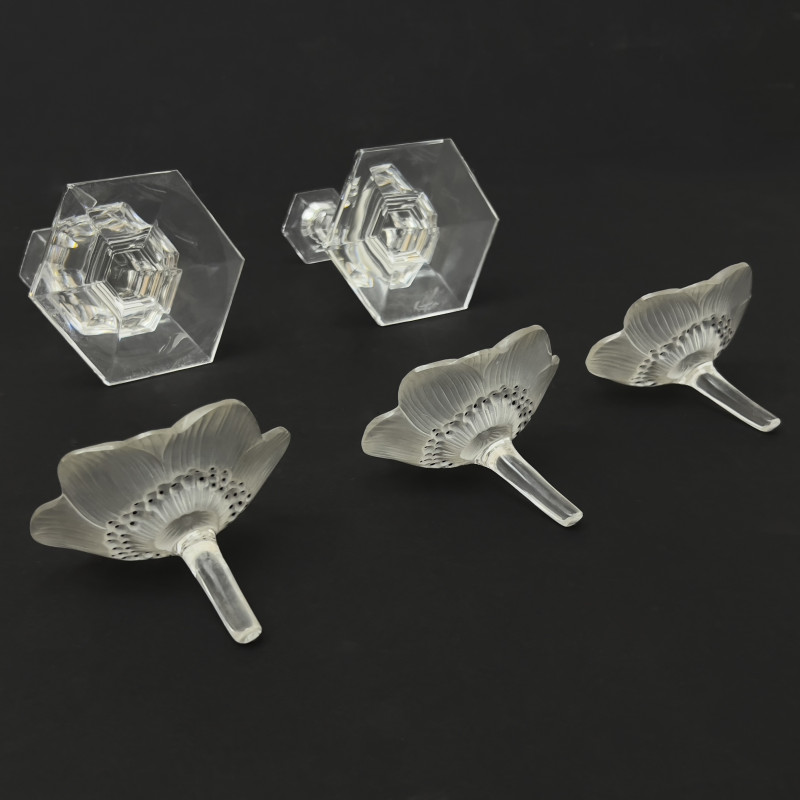 Lalique &amp; Val St. Lambert - Pair of Candlesticks and Paperweights, Group of 5