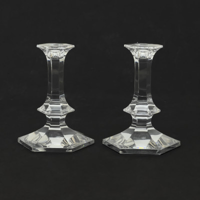 Lalique &amp; Val St. Lambert - Pair of Candlesticks and Paperweights, Group of 5