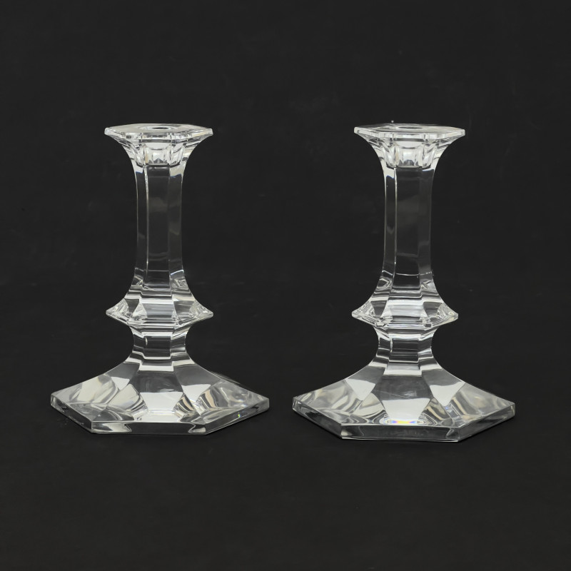 Lalique &amp; Val St. Lambert - Pair of Candlesticks and Paperweights, Group of 5