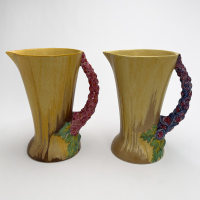 Clarice Cliff - Pair of Bizarre Pitchers in &quot;My Garden&quot;