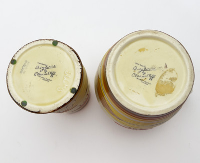 Clarice Cliff - Bizarre Lotus Jug and Vase in &quot;Coral Firs&quot;