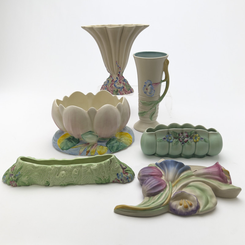 Clarice Cliff - Newport Pottery Ceramic Vessels with Floral Motifs, Group of 6