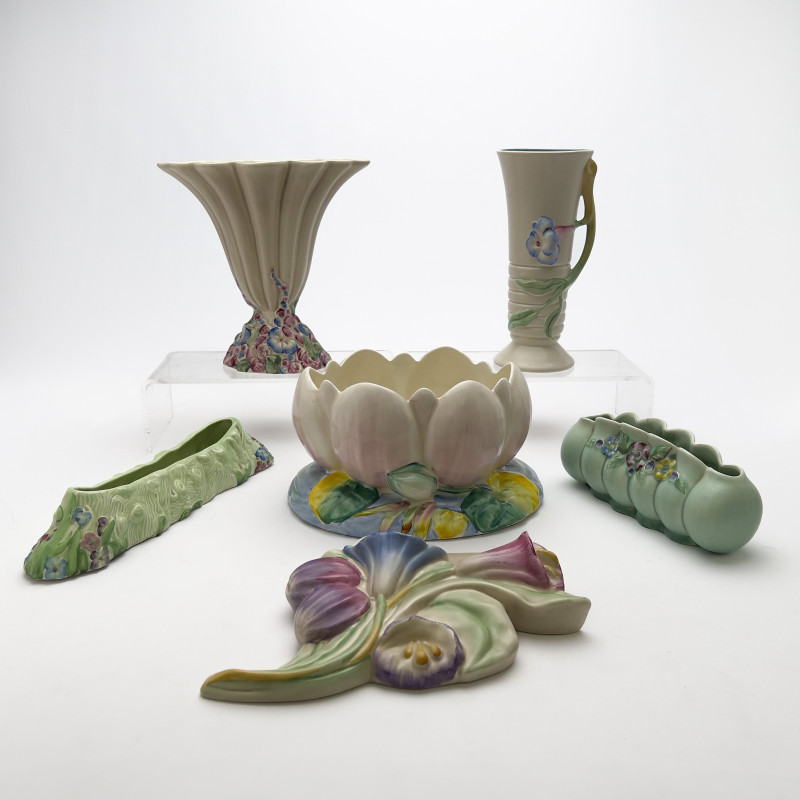 Clarice Cliff - Newport Pottery Ceramic Vessels with Floral Motifs, Group of 6