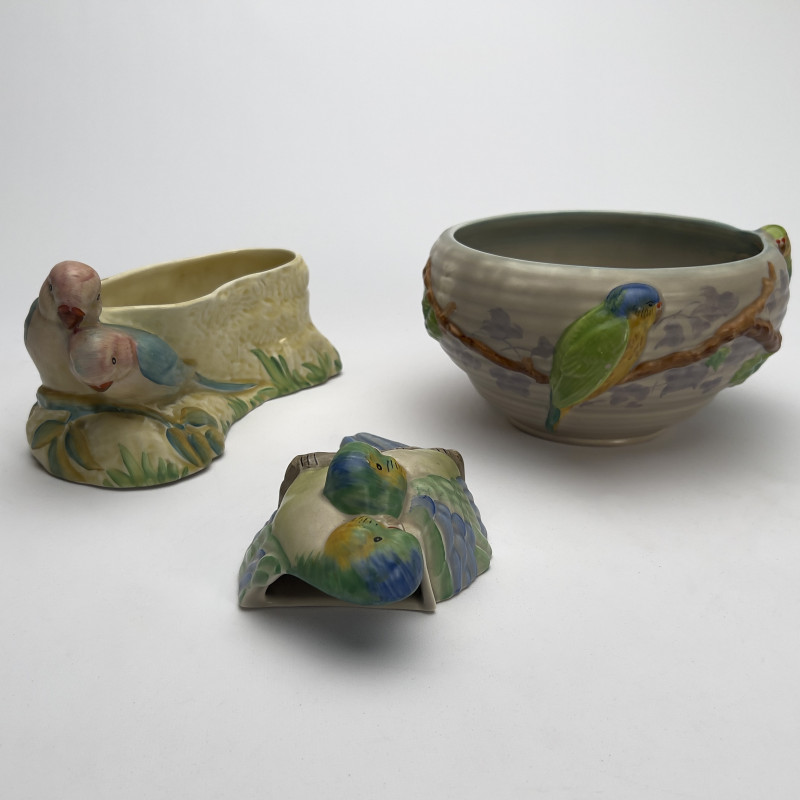 Clarice Cliff - Budgerigar Ceramic Vessels, Group of 3